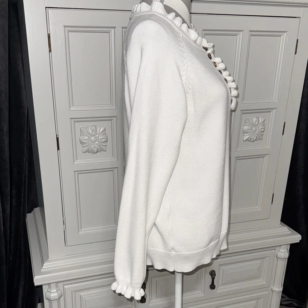 BTFBM Women's White Ruffled Sweater with Brown Buttons Size Small - Picture 7 of 12
